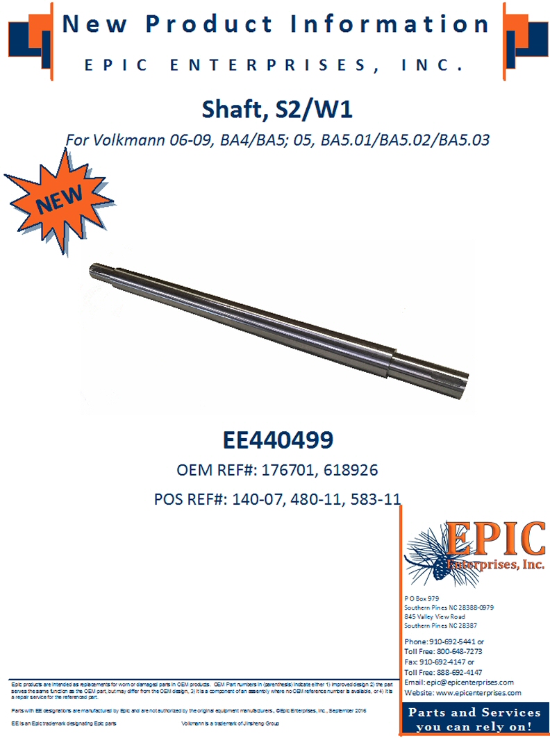 S2/W1 Shaft for Volkmann 05 BA5.01/BA5.02/BA5.03; 06-09 BA4/BA5